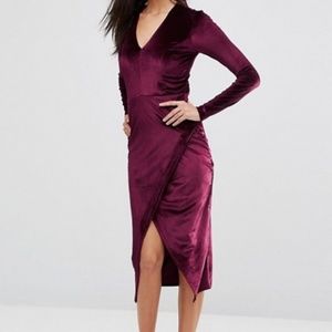 Deep V Asymmetrical Midi in Velvet